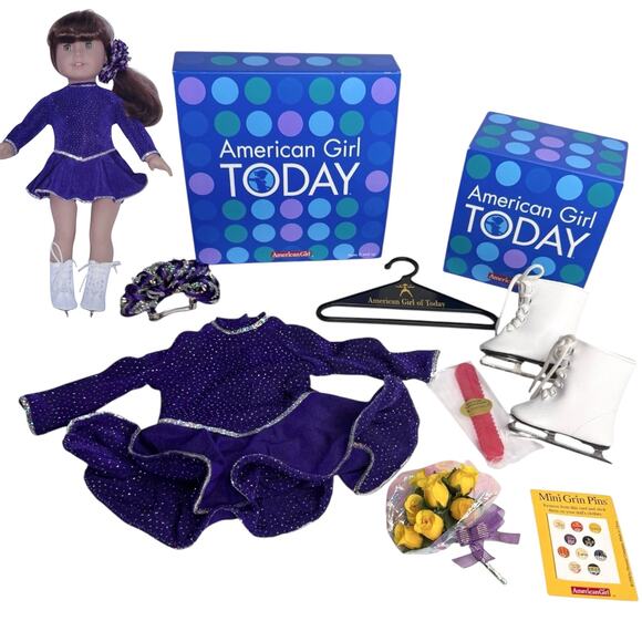 American Girl Pleasant Co Ice SKATING STAR OUTFIT & GEAR Skates Flowers Barrette - Picture 12 of 14
